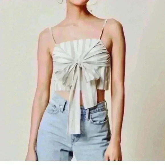 Chrisselle x J.O.A. Sand Stripe front tie zip back crop top sz medium M - Picture 1 of 9